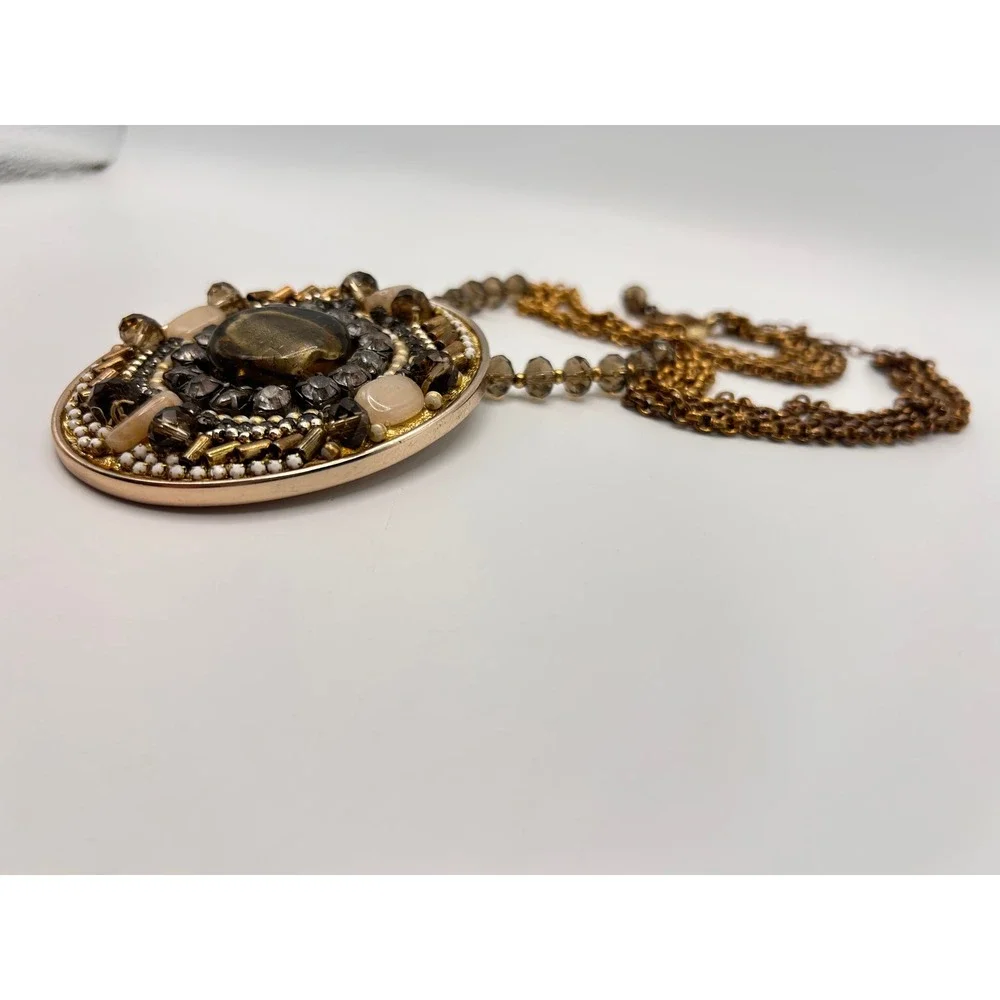 Chico's Statement Necklace Women OS Gold Good Beaded Rhinestone Pendant